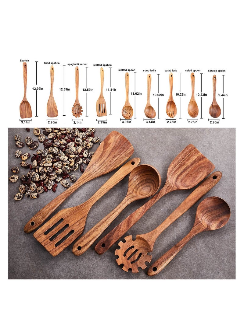 أنمي مجموعة أدوات مطبخ خشبية 9 قطع، أدوات طهي من خشب الساج مع ملعقة وملاعق وشوكة، أدوات خَبز وطهي بجودة ممتازة - Image 2