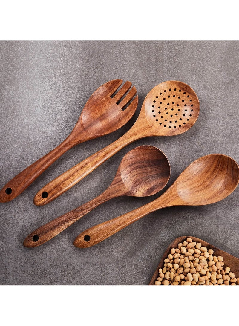 أنمي مجموعة أدوات مطبخ خشبية 9 قطع، أدوات طهي من خشب الساج مع ملعقة وملاعق وشوكة، أدوات خَبز وطهي بجودة ممتازة - Image 4