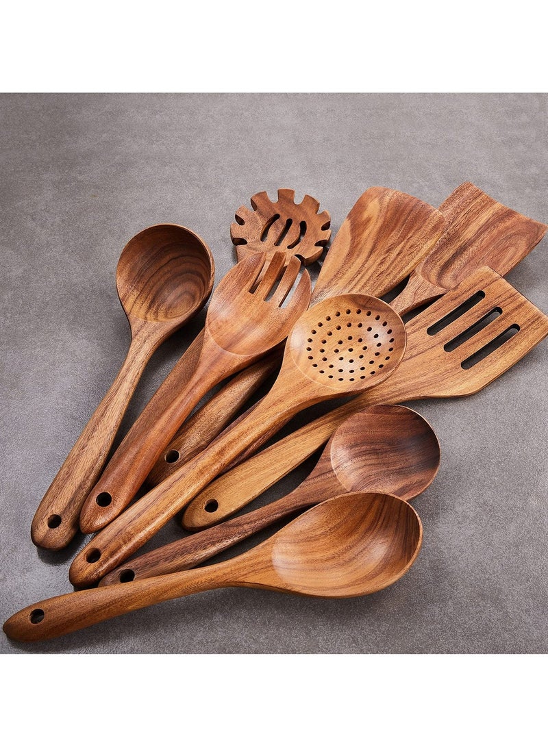 أنمي مجموعة أدوات مطبخ خشبية 9 قطع، أدوات طهي من خشب الساج مع ملعقة وملاعق وشوكة، أدوات خَبز وطهي بجودة ممتازة - Image 5