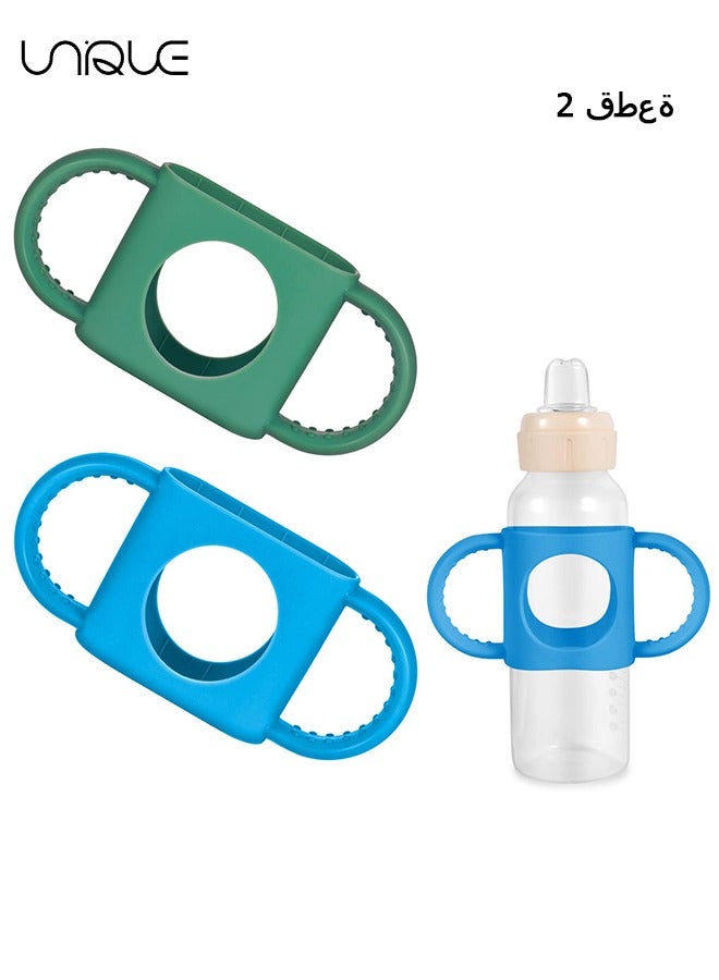 Unique 2pcs Baby Bottle Handles for Dr Brown Narrow Baby Bottle, Soft Comfortable Material Silicone BPA Free for Dr Brown Bottle with Easy Grip Handle Over Six Months Baby (Blue, Army Green)  - Image 1
