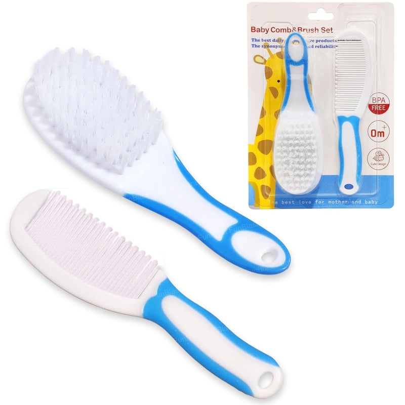 FunBlast Baby Comb and Brush Set – 2 Pieces Mini Grooming Kit with Soft Bristles, Massage Brush & Comb for Newborns, Infants, and Toddlers, Baby Grooming Kit (Blue) - Image 1