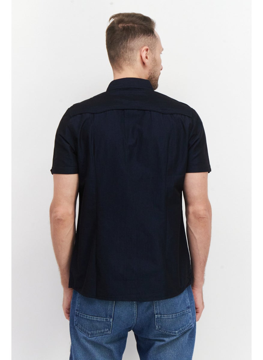 Cultura New York Men Regular Fit Short Sleeves Micro Stripe Casual Shirt, Navy  - Image 2