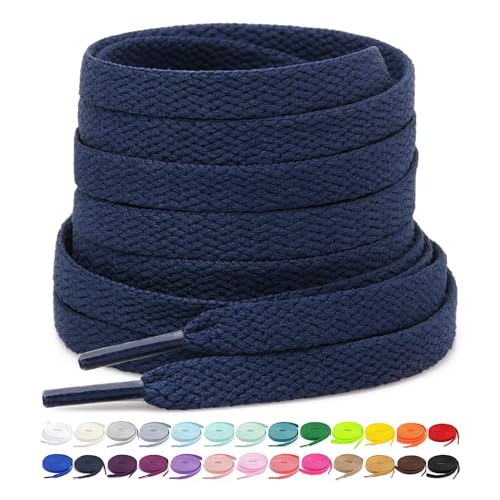 Stepace [2 Pairs Flat Shoe Laces for Sneakers 5/16" Width 30"-72" Length 26 Color Shoelaces Navy Blue 54"(137 cm) - Image 1