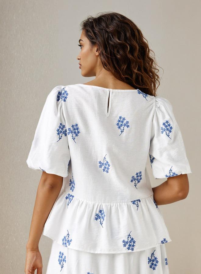 تواكستريمز بلوزة بياقة على شكل حرف  مطرزة بخصر ضيق - Image 3