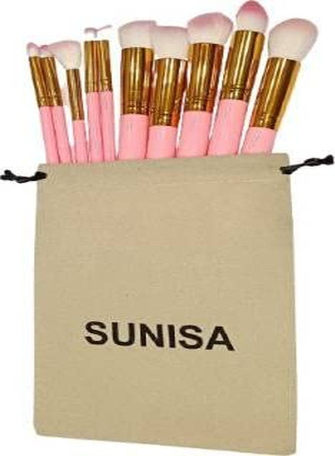 SUNISA Soft Bristle Light Weight 10 Pink Makeup Brushes Set with Storage Pouch - (Pack of 10) - Image 1