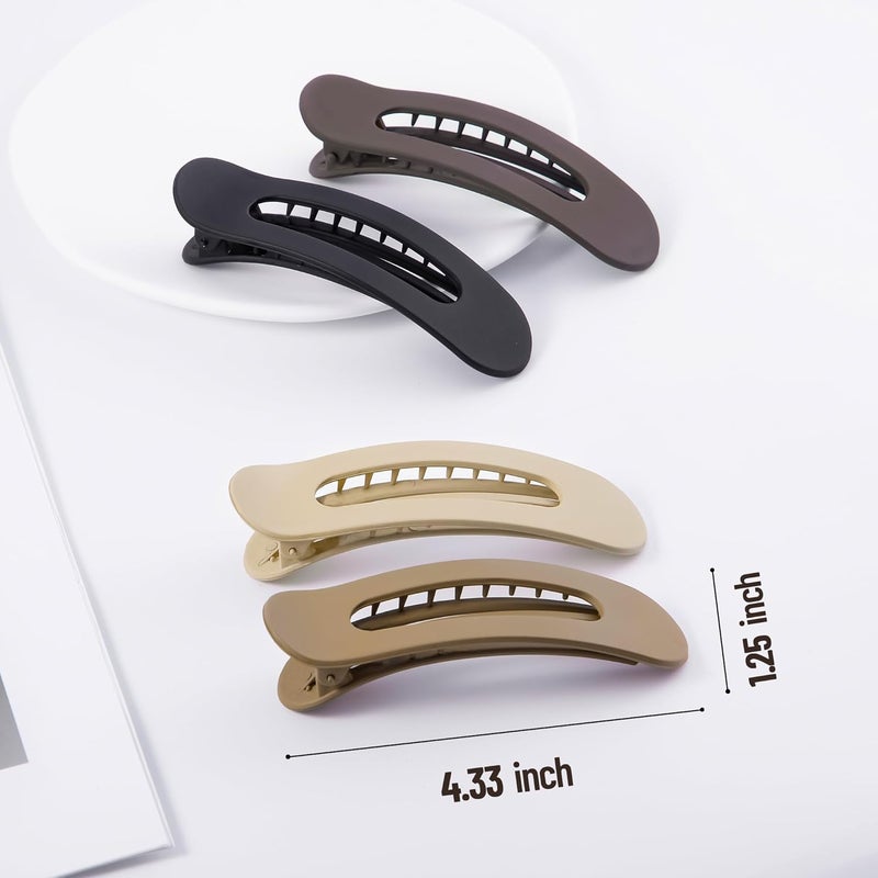 Cptots 8 Pcs Large Lay Flat Claw Clips for Women French Side Slide Barrettes for Thick Thin Hair Rectangle Alligator Hair Accessories,Coffee Khaki Brown Black - Image 2