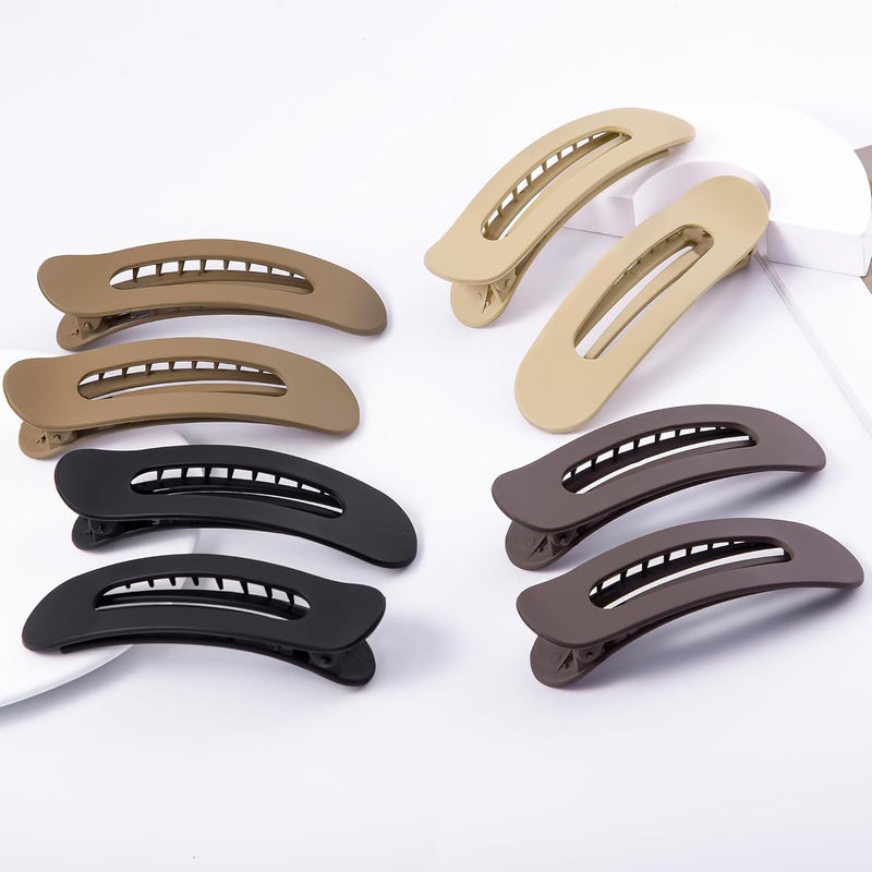 Cptots 8 Pcs Large Lay Flat Claw Clips for Women French Side Slide Barrettes for Thick Thin Hair Rectangle Alligator Hair Accessories,Coffee Khaki Brown Black - Image 3
