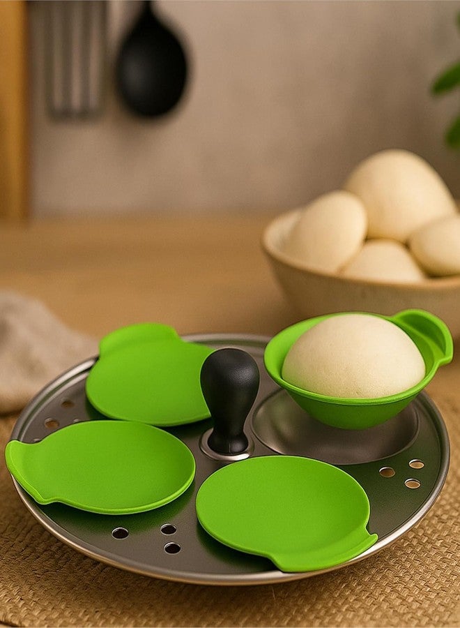Akshify Silicone Idli Maker Mould Cups Pack of 8 – Food Grade Non-Stick Idli Liners Green | Reusable No Greasing Idli Cups for Dhokla, Cupcake & Muffin | Steamer, Microwave, Oven & Dishwasher Safe - Image 2