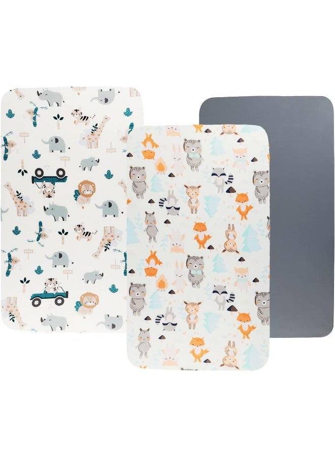 Tontukatu Tontukatu Bassinet Sheet Set 3 Pack Jersey Knit Ultra Soft Flexible Breathable Baby Girl Boy Fit for Halo, MiClassic, Chicco Lullago Mattress and More, Elephant Tiger, Fox & Grey - Image 1