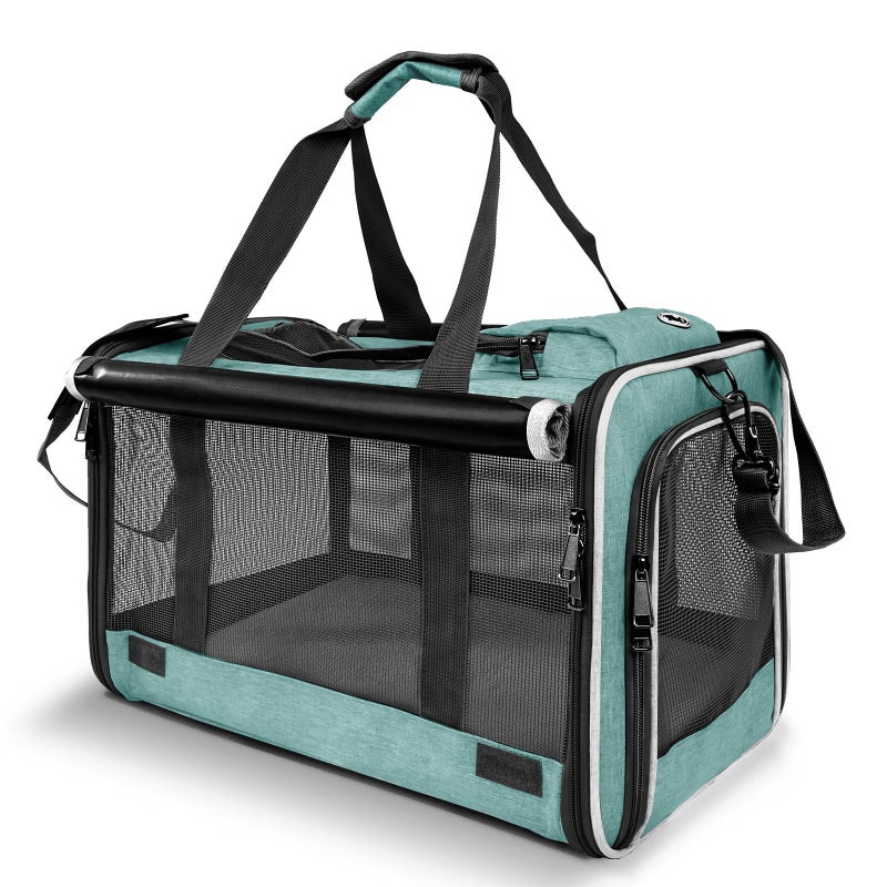 GAPZER Small Dog Carrier for Puppy Yorkshire Softshell Car Transport Chihuahua Carry Cage 18-inch Collapsible Doggie Vet Visit Crate Easy Load Roomy Pet Carrier Bag Kennel Dog Essentials Teal - Image 1