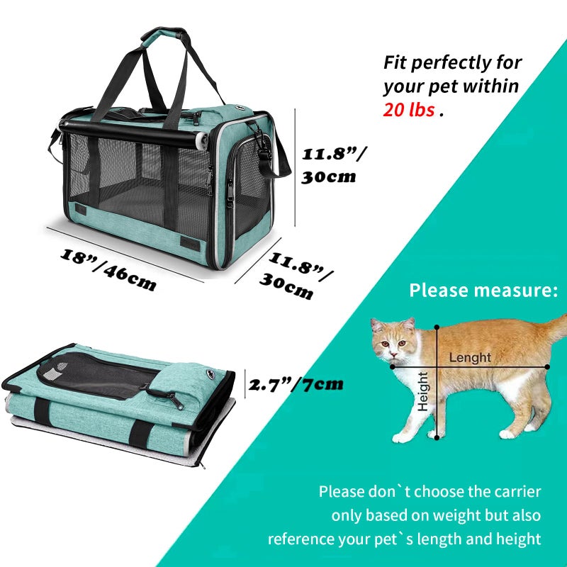 GAPZER Small Dog Carrier for Puppy Yorkshire Softshell Car Transport Chihuahua Carry Cage 18-inch Collapsible Doggie Vet Visit Crate Easy Load Roomy Pet Carrier Bag Kennel Dog Essentials Teal - Image 4