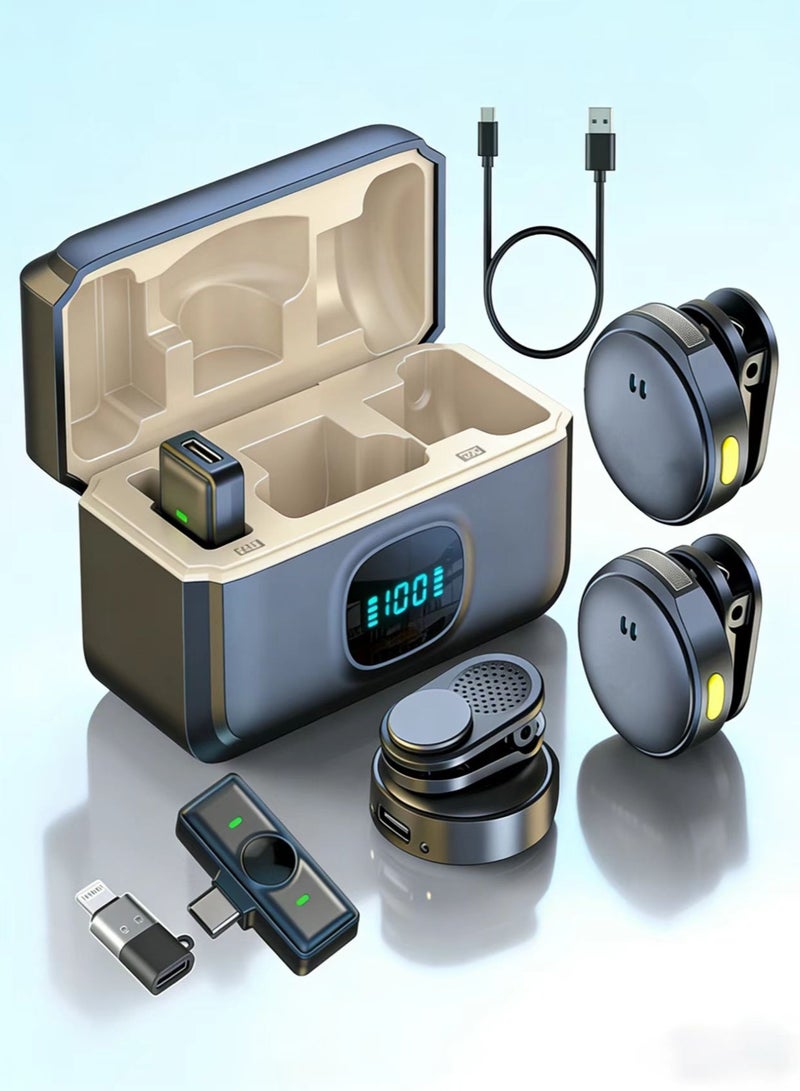 LORIVO Wireless Lavalier Microphone for iPhone/Android with USB C(2 TX+1RX+1 Apple adapter（inside the charging cable box）+Charging Case), Mini Microphone with Noise Cancellation, Long Battery for Social Singing Music Filming Live Video Media Content - Image 1