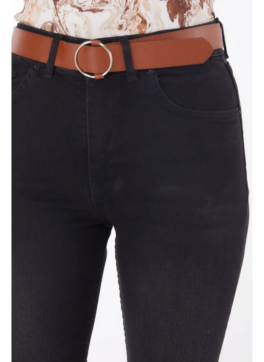 Tofisa Plain Mid Women's Black Belted Jeans - 25741