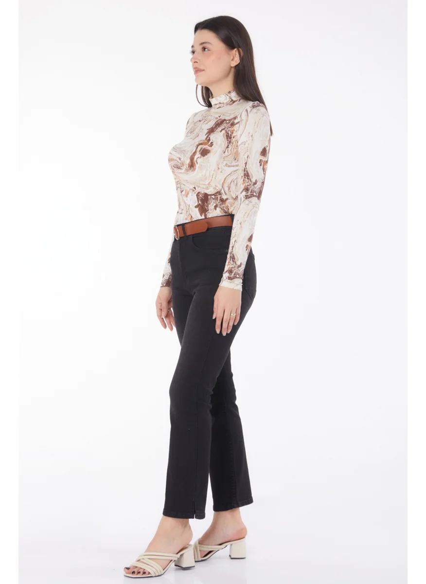 Tofisa Plain Mid Women's Black Belted Jeans - 25741