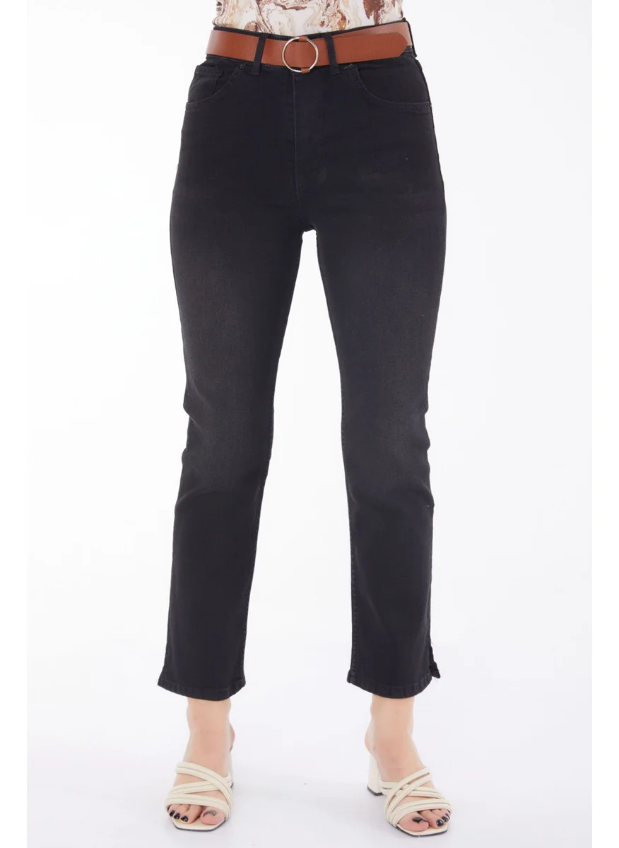Tofisa Plain Mid Women's Black Belted Jeans - 25741