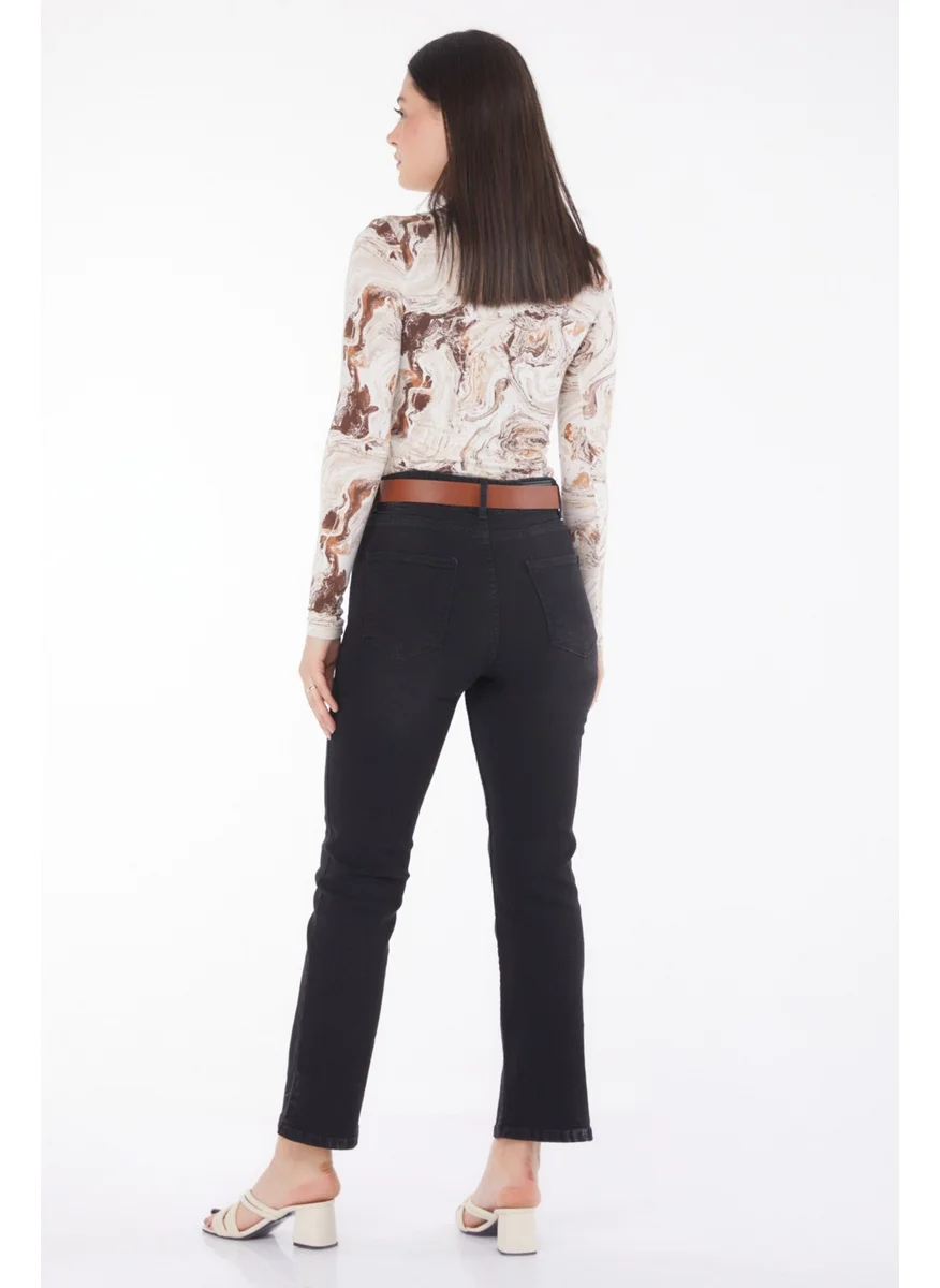 Tofisa Plain Mid Women's Black Belted Jeans - 25741