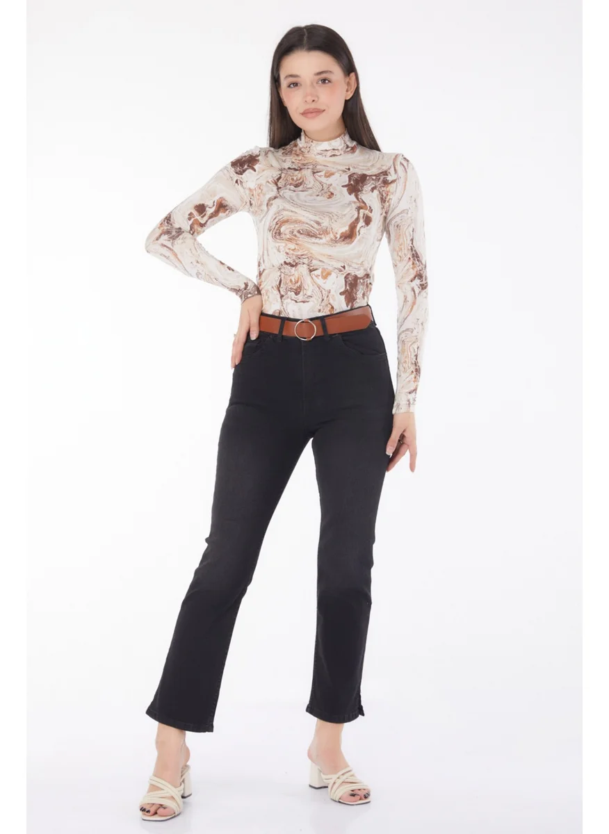 Tofisa Plain Mid Women's Black Belted Jeans - 25741