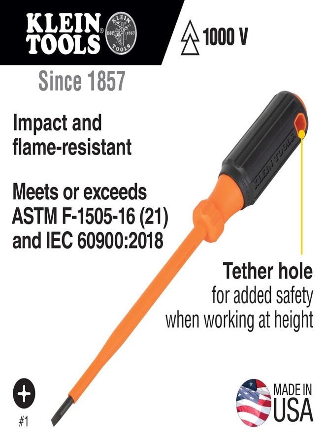Klein Tools 6816INS Insulated Screwdriver, Made in USA, 1000V 3/16-Inch Cabinet Tip Screwdriver with 6-Inch Shank, Tip-Ident, Cushion-Grip Handle - Image 2