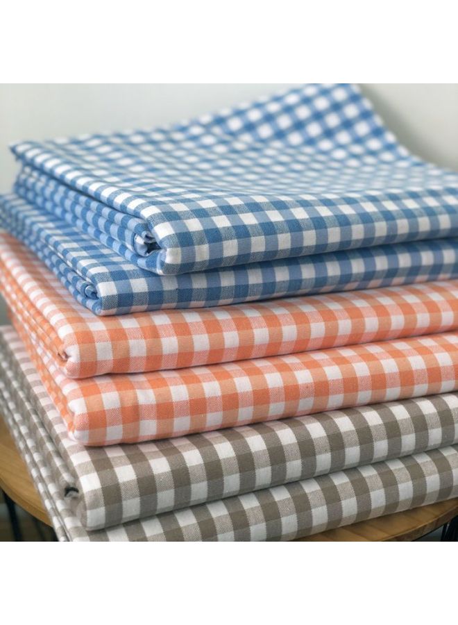 Old Coarse Cotton Bed Sheet Pillowcase Quilt Cover Single Piece Three-Piece Set Thickened Encryption Plaid Fresh Simple Naked Sleeping Four Seasons-Colour:Light Brown Small Grid-Specification:200x230cm Bed Sheet + 1 Pair Of Pillowcases  - Image 2