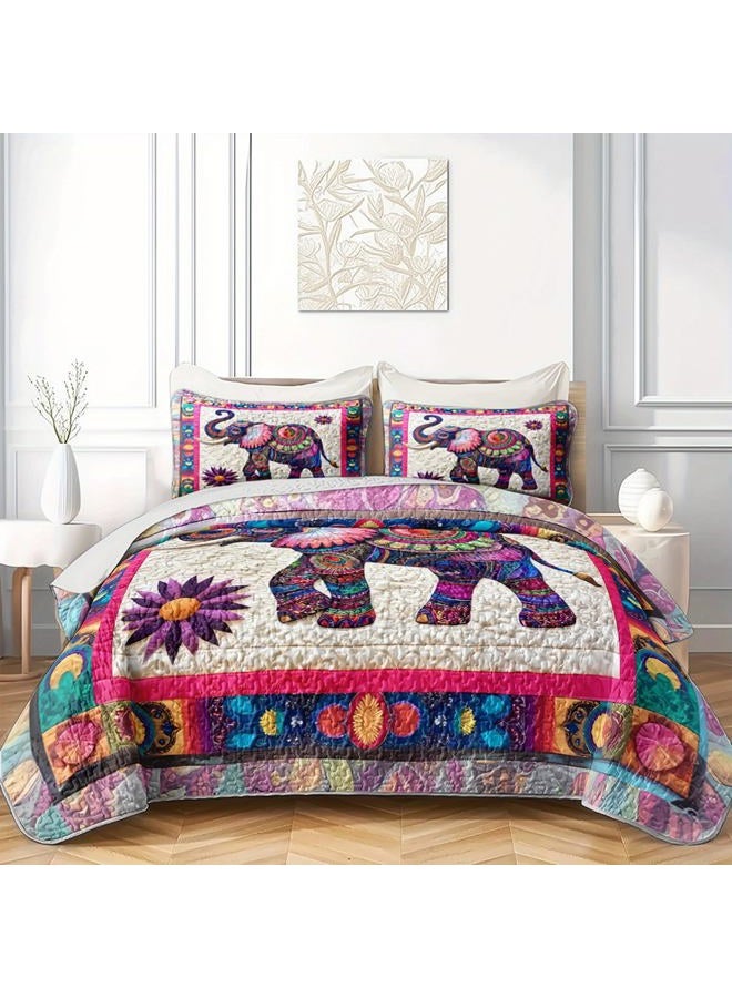 Tuzaovy Mandala Elephant Quilt Bedding Set Queen Size for Kid Teen Room Decor,Bohemian Vintage Bedspread Sets Bedding Queen Size,Bohemian Elephant Bed Cover for Boys and Girls Bedroom Decor - Image 3