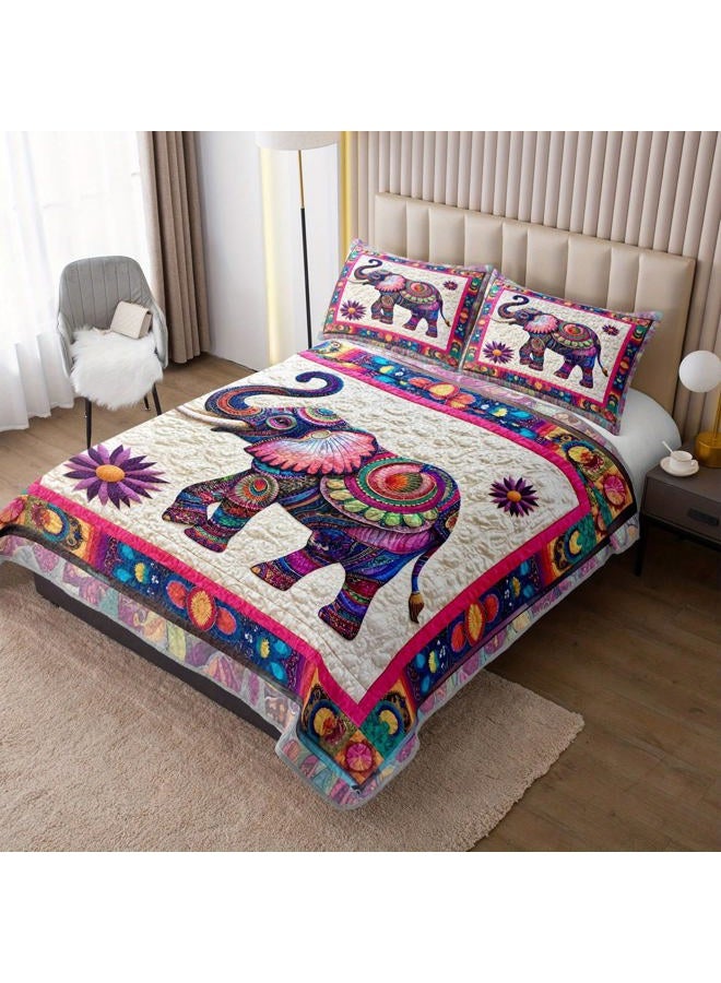 Tuzaovy Mandala Elephant Quilt Bedding Set Queen Size for Kid Teen Room Decor,Bohemian Vintage Bedspread Sets Bedding Queen Size,Bohemian Elephant Bed Cover for Boys and Girls Bedroom Decor - Image 2