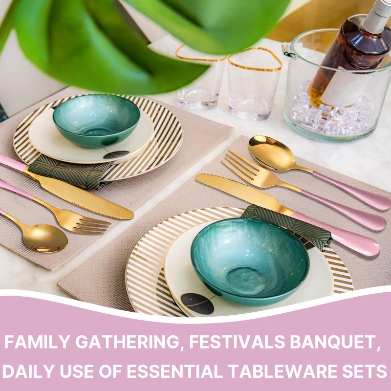 Caliamary 24 Pieces Flatware Set, Caliamary Stainless Steel Flatware Set with Silverware Holder Spoons Forks Knives,Utensils Set Service for 6,Gold Mirror Polished and Matte Pink Painted (Pink)â€¦ - Image 3