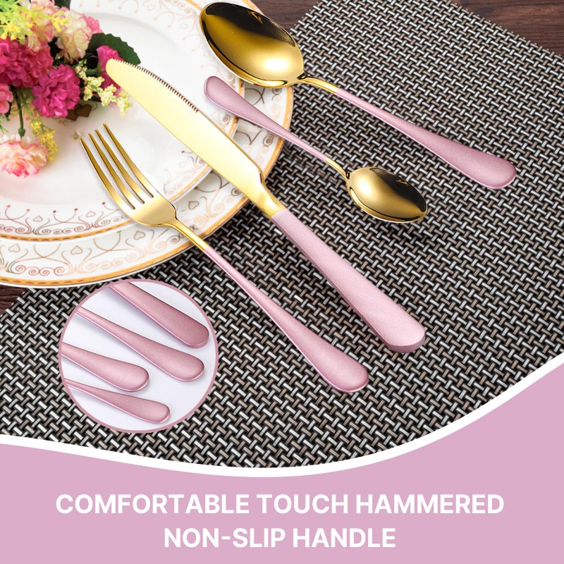 Caliamary 24 Pieces Flatware Set, Caliamary Stainless Steel Flatware Set with Silverware Holder Spoons Forks Knives,Utensils Set Service for 6,Gold Mirror Polished and Matte Pink Painted (Pink)â€¦ - Image 2