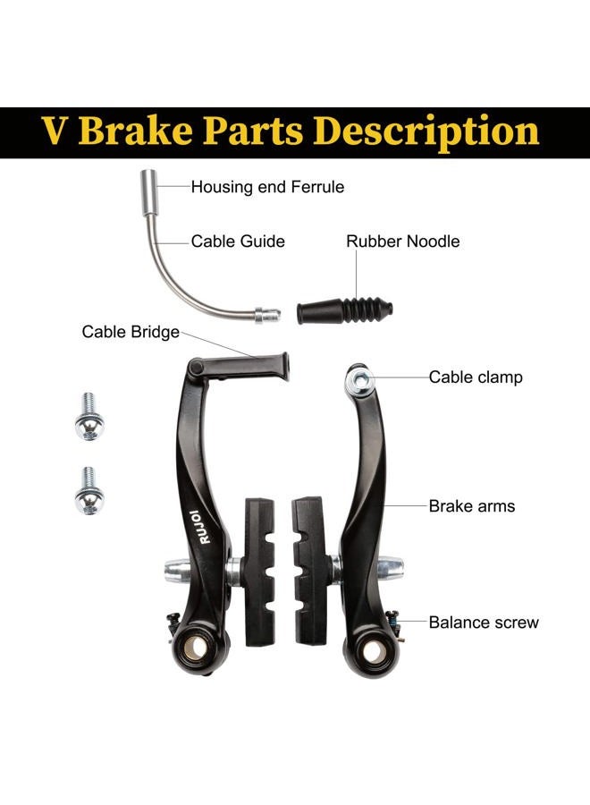 RUJOI Bike Brakes Set,Mountain Bike V Brakes Type,V-Brake Replacement Set for MTB, Road Bike,BMX,E Bike Black (2 Pack) - Image 2