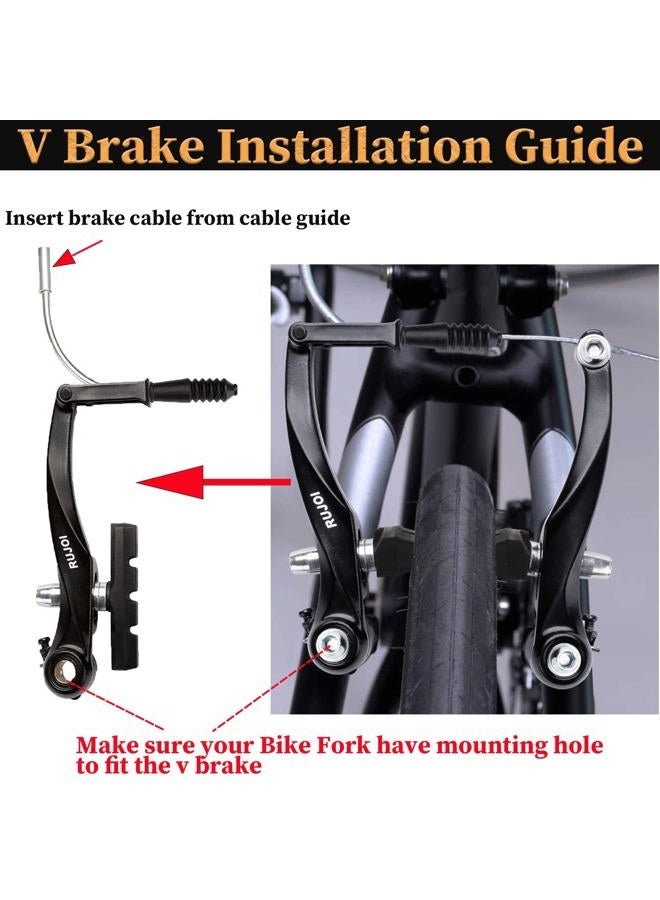 RUJOI Bike Brakes Set,Mountain Bike V Brakes Type,V-Brake Replacement Set for MTB, Road Bike,BMX,E Bike Black (2 Pack) - Image 4