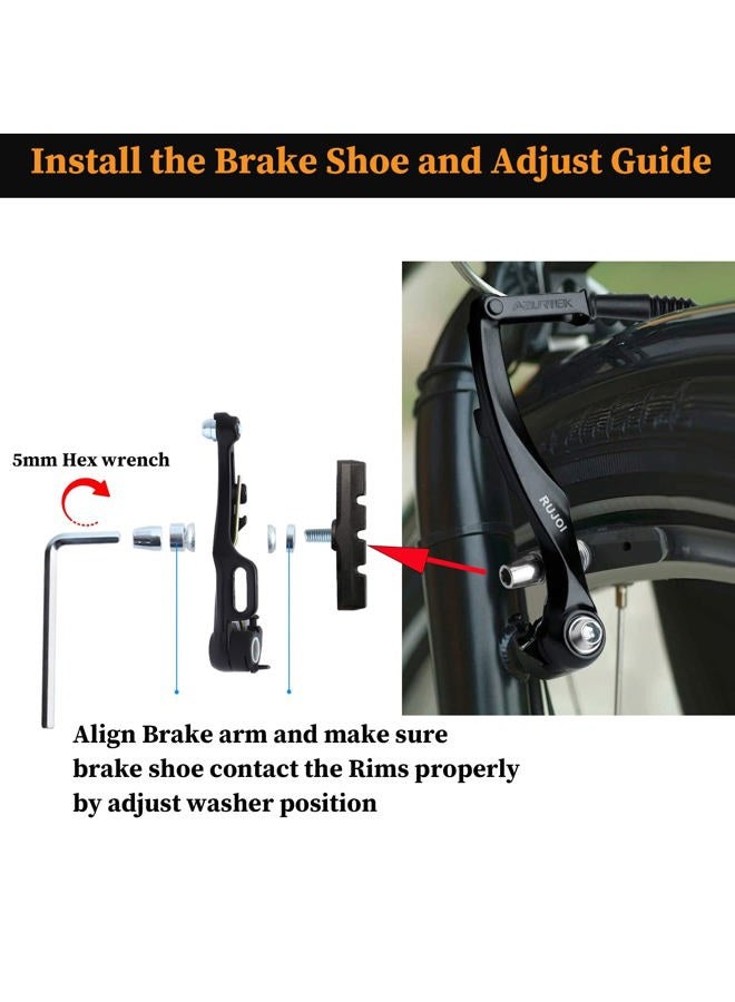 RUJOI Bike Brakes Set,Mountain Bike V Brakes Type,V-Brake Replacement Set for MTB, Road Bike,BMX,E Bike Black (2 Pack) - Image 3