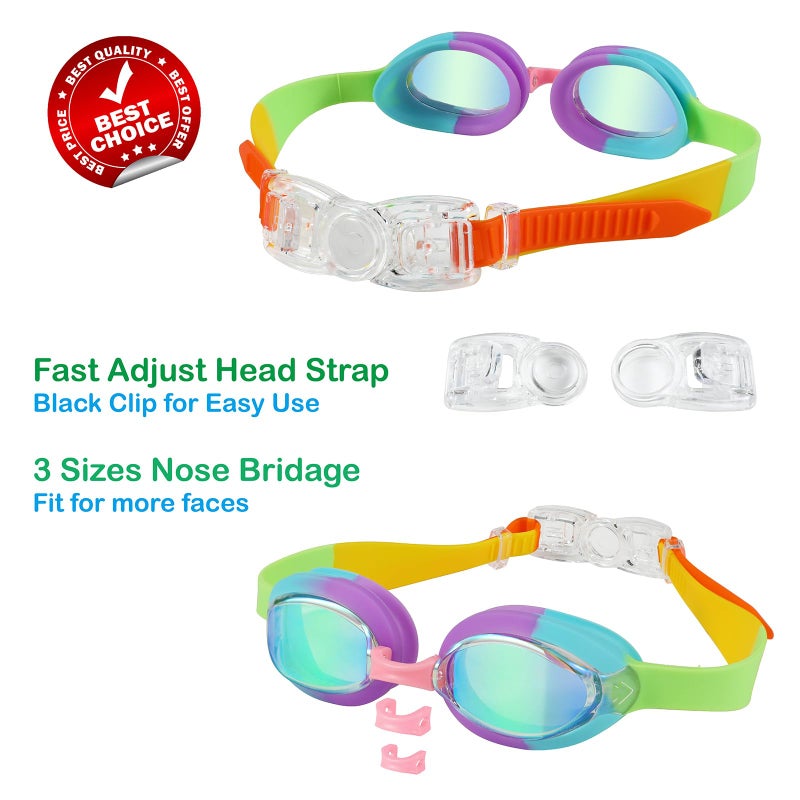 RUIGAO Swimming Goggles Kids 6-14, Anti Fog/Mirrored/UV Protection Pink/Rainbow Swim goggles with Case for Kids/Yoouth/Adult - Image 4