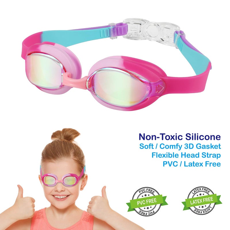 RUIGAO Swimming Goggles Kids 6-14, Anti Fog/Mirrored/UV Protection Pink/Rainbow Swim goggles with Case for Kids/Yoouth/Adult - Image 3