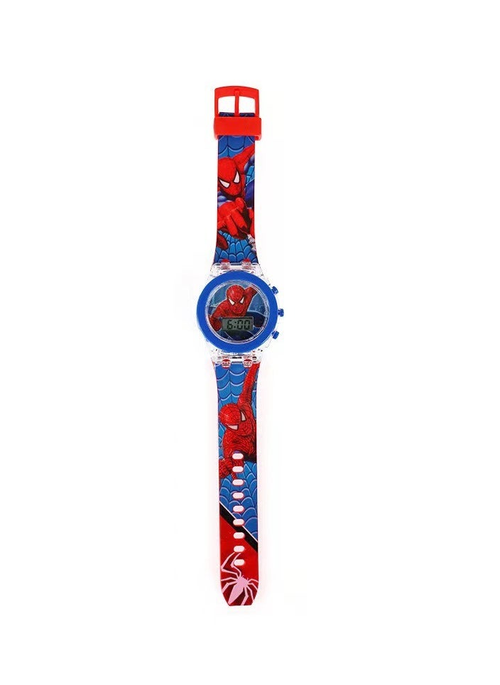 شاربدو ساعة الأطفال الكرتونية الباعثة للضوء من Marvel Spider-Man للأولاد والبنات مع شاشة LCD وميض ضوء ساعة لعبة إلكترونية  - Image 2