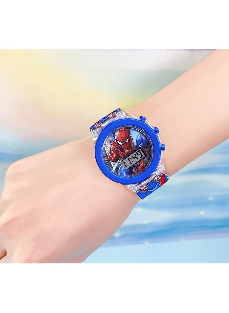 شاربدو ساعة الأطفال الكرتونية الباعثة للضوء من Marvel Spider-Man للأولاد والبنات مع شاشة LCD وميض ضوء ساعة لعبة إلكترونية  - Image 4