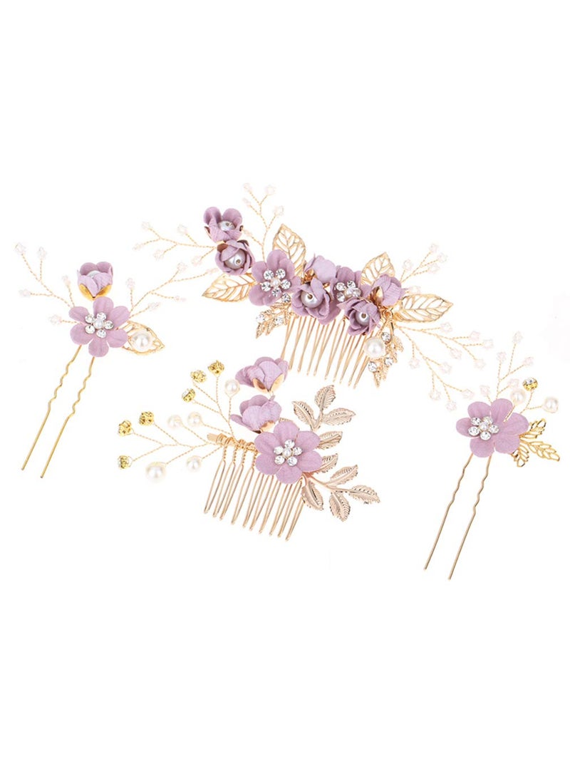 NUOBESTY NUOBESTY Wedding Hair Comb 4 Pcs Rhinestones Crystal Floral Bridal Hair Clips Hair Pin Hair Jewelry for Wedding Dress Accessories Purple 