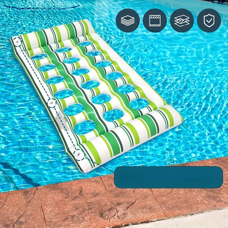 Blue Yellow Inflatable Water Lounge Chair PVC Thickened Float Bed Foldable For Pool Beach - Image 5