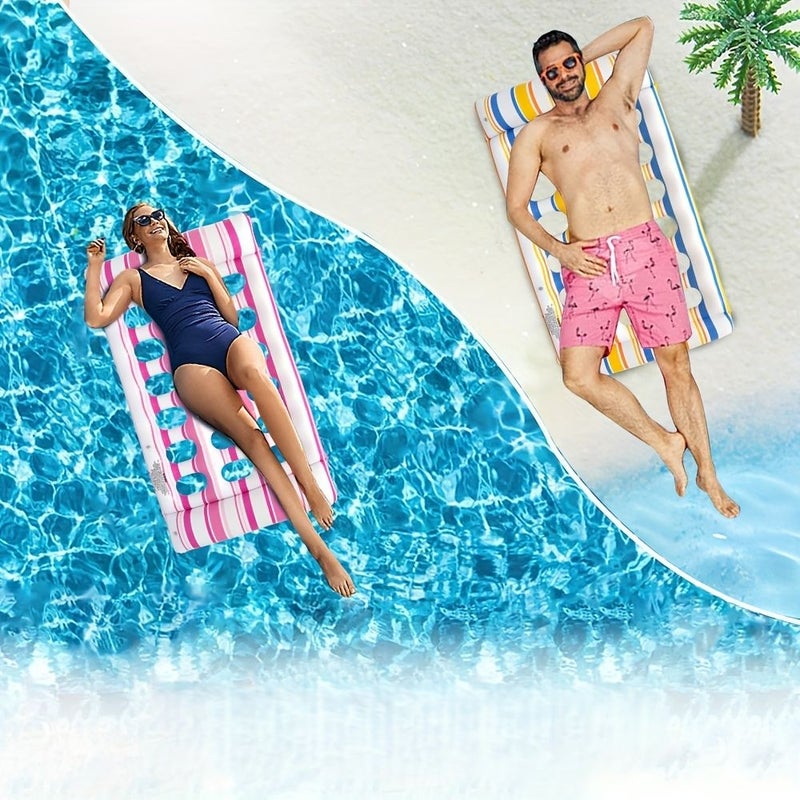 Blue Yellow Inflatable Water Lounge Chair PVC Thickened Float Bed Foldable For Pool Beach - Image 3