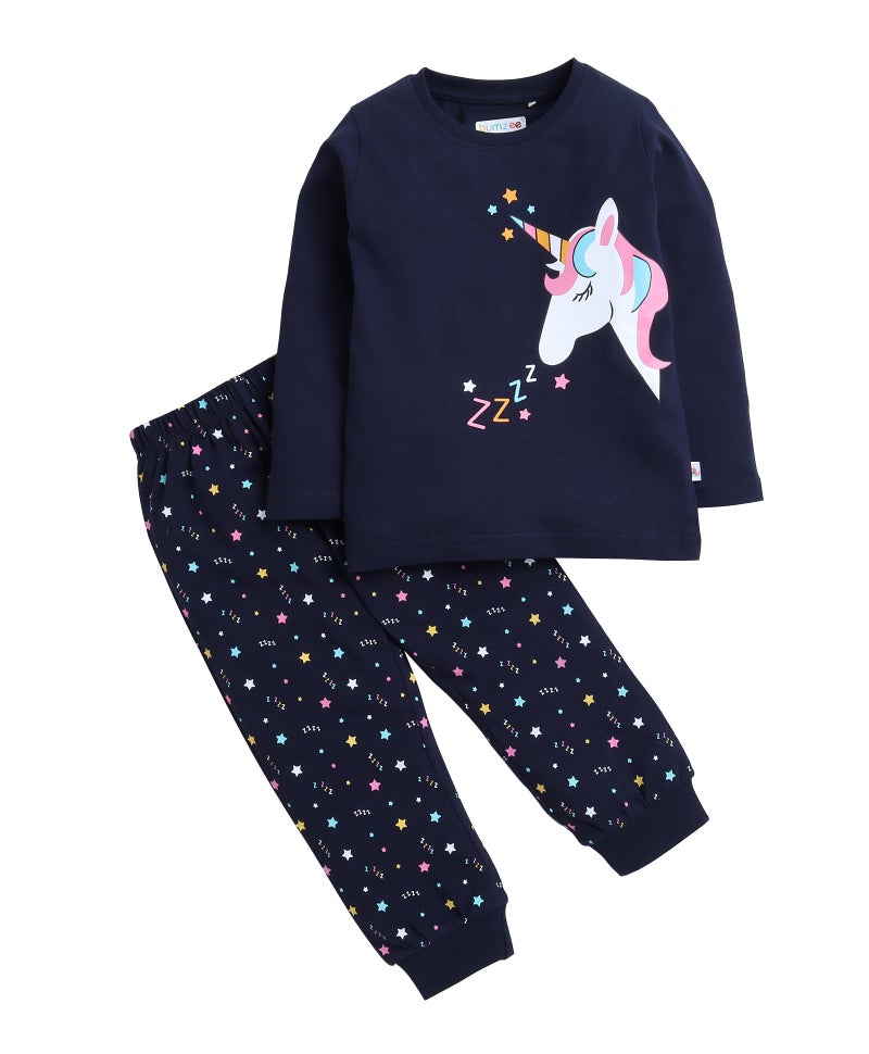 BUMZEE Navy Girls Full Sleeves T-Shirt & Pyjama Set Age - 6-7 Years (Peb4138J-navy) - Image 1