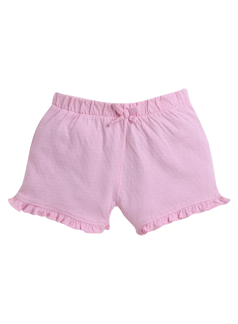 victor and jane Victor and Jane Girls' Jacquard Shorts with Elasticated Waistband and Ruffle Trim- Pink and Blue-Pack of 2