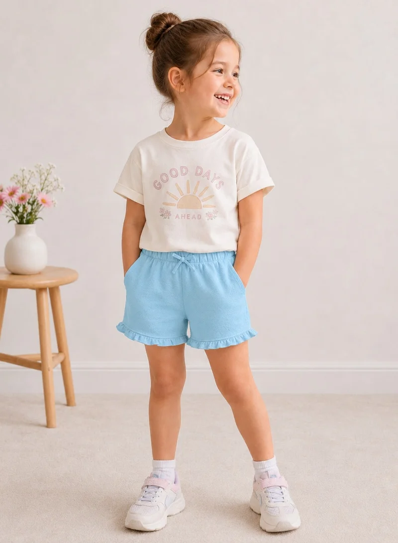 Victor And Jane  Victor and Jane Girls' Jacquard Shorts with Elasticated Waistband and Ruffle Trim- Pink and Blue-Pack of 2 for Women | Best Price UAE
