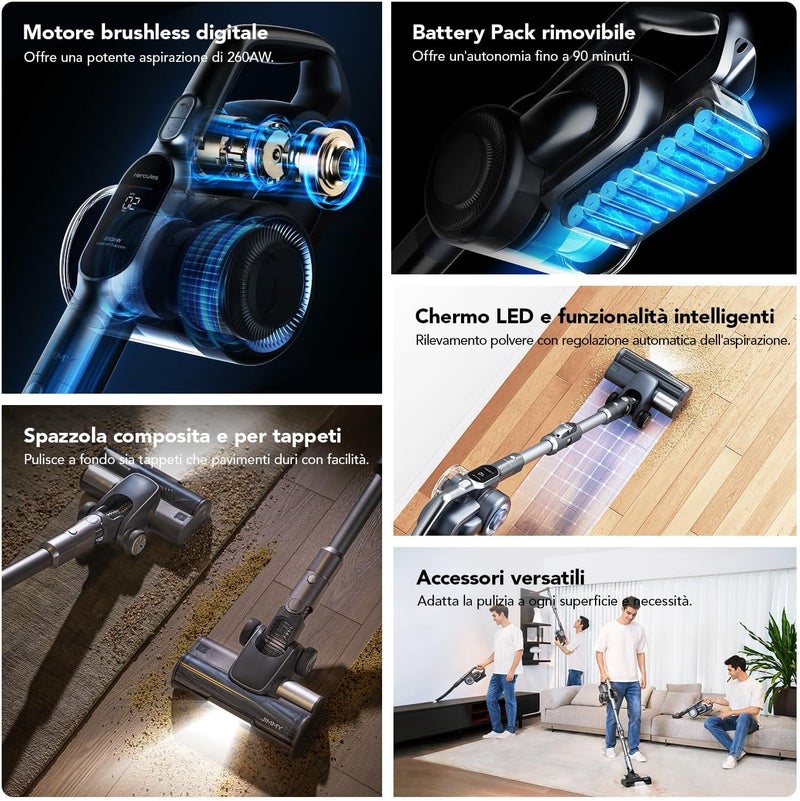 Jimmy H11 Pro Vacuum Cleaner and Floor Scrubber with Removable Battery, 260AW Power, Smart LED Screen, and HEPA Filter 700 W H11 Pro Grey/Silver - Image 2