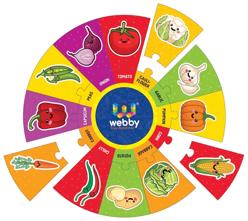 Webby Vegetables Wooden Round Jigsaw Puzzle, 13 Pcs - Image 3