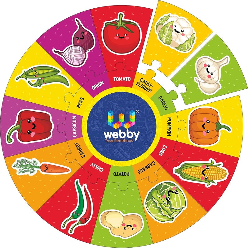 Webby Vegetables Wooden Round Jigsaw Puzzle, 13 Pcs - Image 1