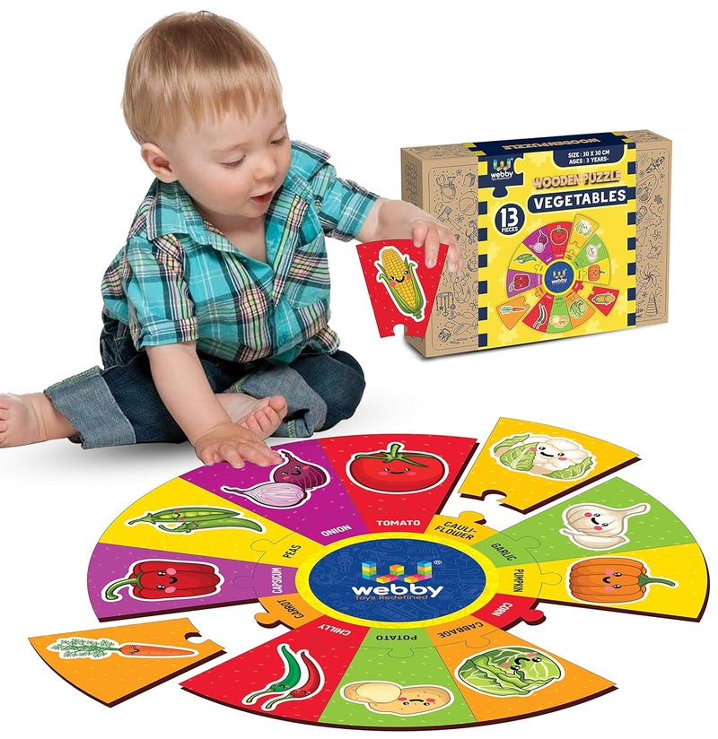 Webby Vegetables Wooden Round Jigsaw Puzzle, 13 Pcs - Image 2