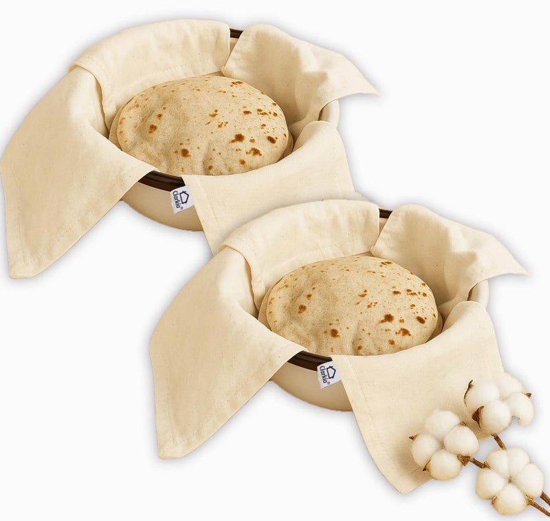 Clarkia 2 Pieces Cotton Double Layer Roti Wrap With Flaps - Muslin Cloth For Chapati And Hot Case Kitchen - Roti Cloth,Beige - Image 1