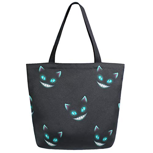 ZzWwR Chic Extra Large Shoulder Grocery Tote Bag, Stylish Funny Cheshire Cat Pattern Canvas Reusable Handle Bags for Men Women Gym Weekender Picnic Beach Travel Home Storage Market Shopping - Image 5
