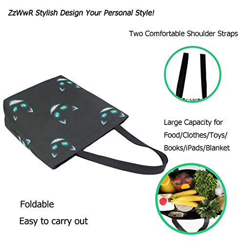ZzWwR Chic Extra Large Shoulder Grocery Tote Bag, Stylish Funny Cheshire Cat Pattern Canvas Reusable Handle Bags for Men Women Gym Weekender Picnic Beach Travel Home Storage Market Shopping - Image 2
