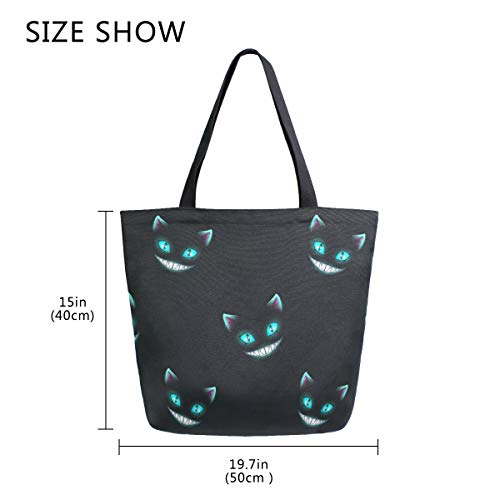 ZzWwR Chic Extra Large Shoulder Grocery Tote Bag, Stylish Funny Cheshire Cat Pattern Canvas Reusable Handle Bags for Men Women Gym Weekender Picnic Beach Travel Home Storage Market Shopping - Image 3