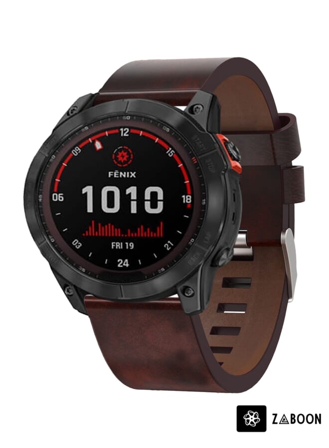 Zaboon Garmin Fenix 7X Solar 26mm Leather Steel Buckle Watch Band - Image 1