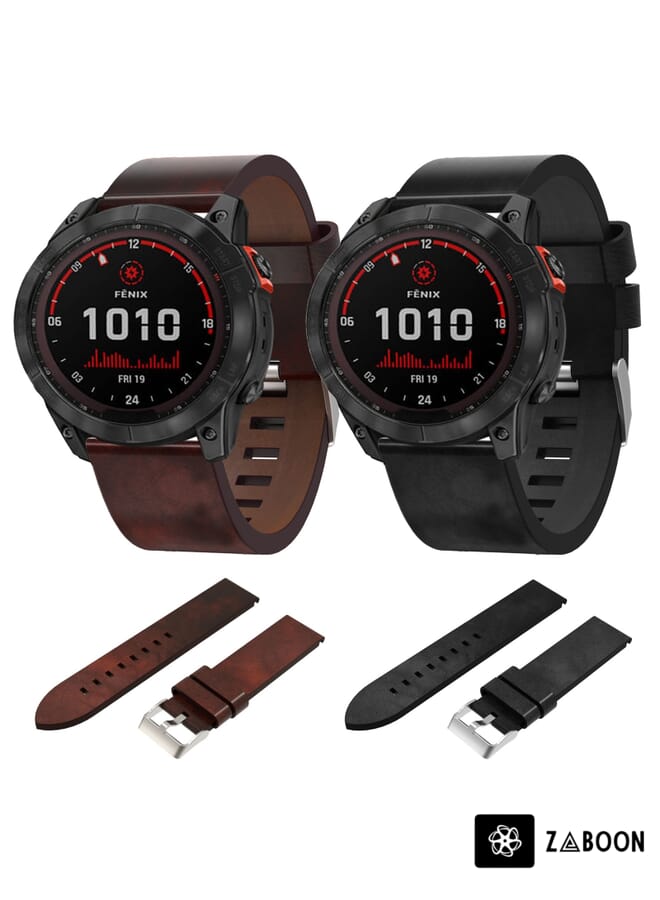 Zaboon Garmin Fenix 7X Solar 26mm Leather Steel Buckle Watch Band - Image 3